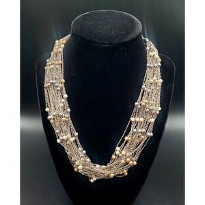 Silvertoned Multistrand Faux Pearl Necklace 18" Multicolored Faux Pearls